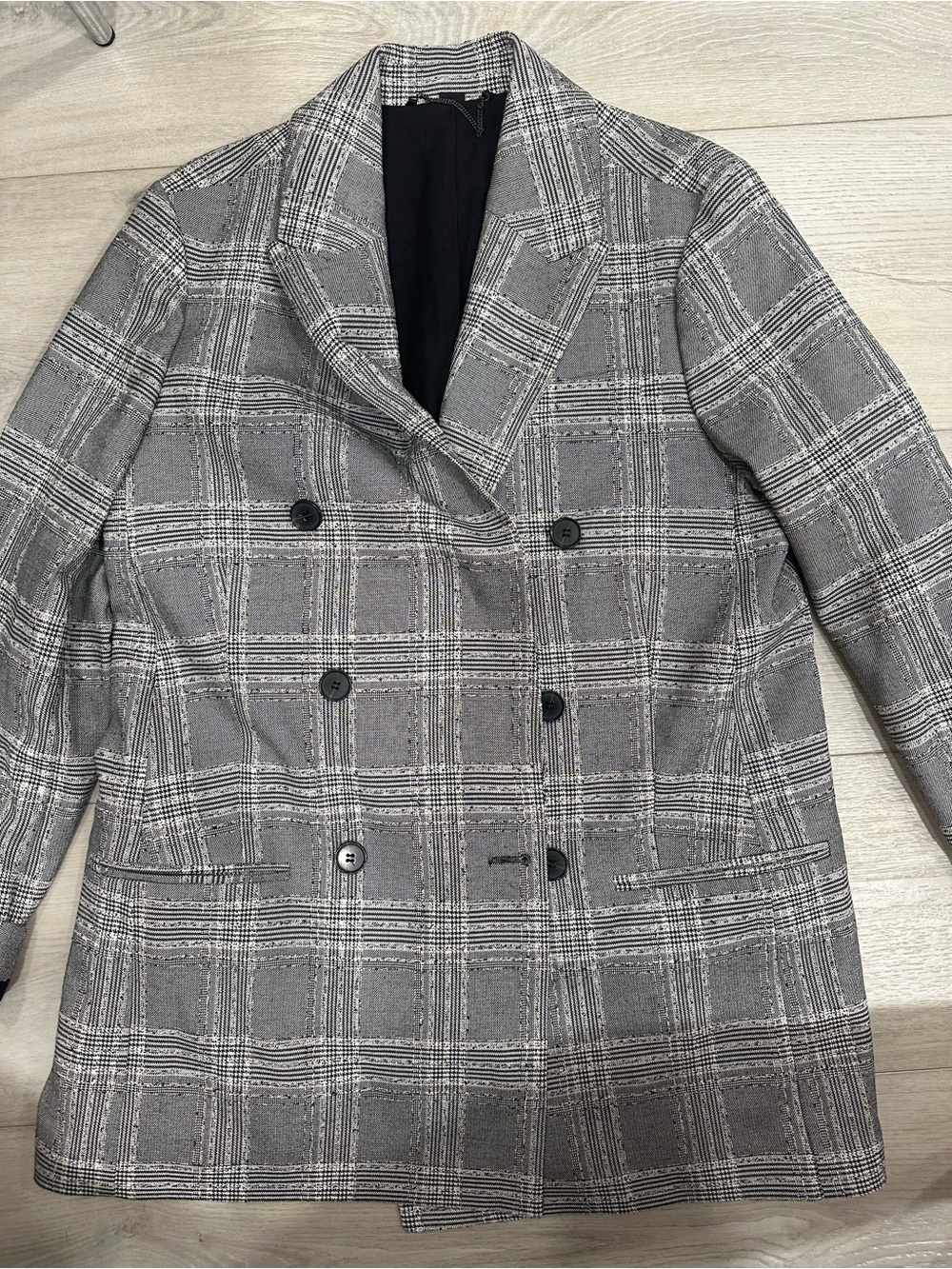 AllSaints Gray Plaid Double-Breasted Blazer Jacket Size US 10 EU 42